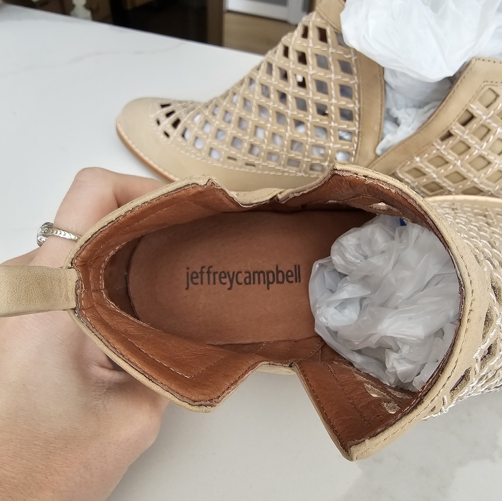 Jeffrey Campbell Anthropologie Taggart Tan Beige Cutout Booties Ankle Boots - Picture 12 of 14